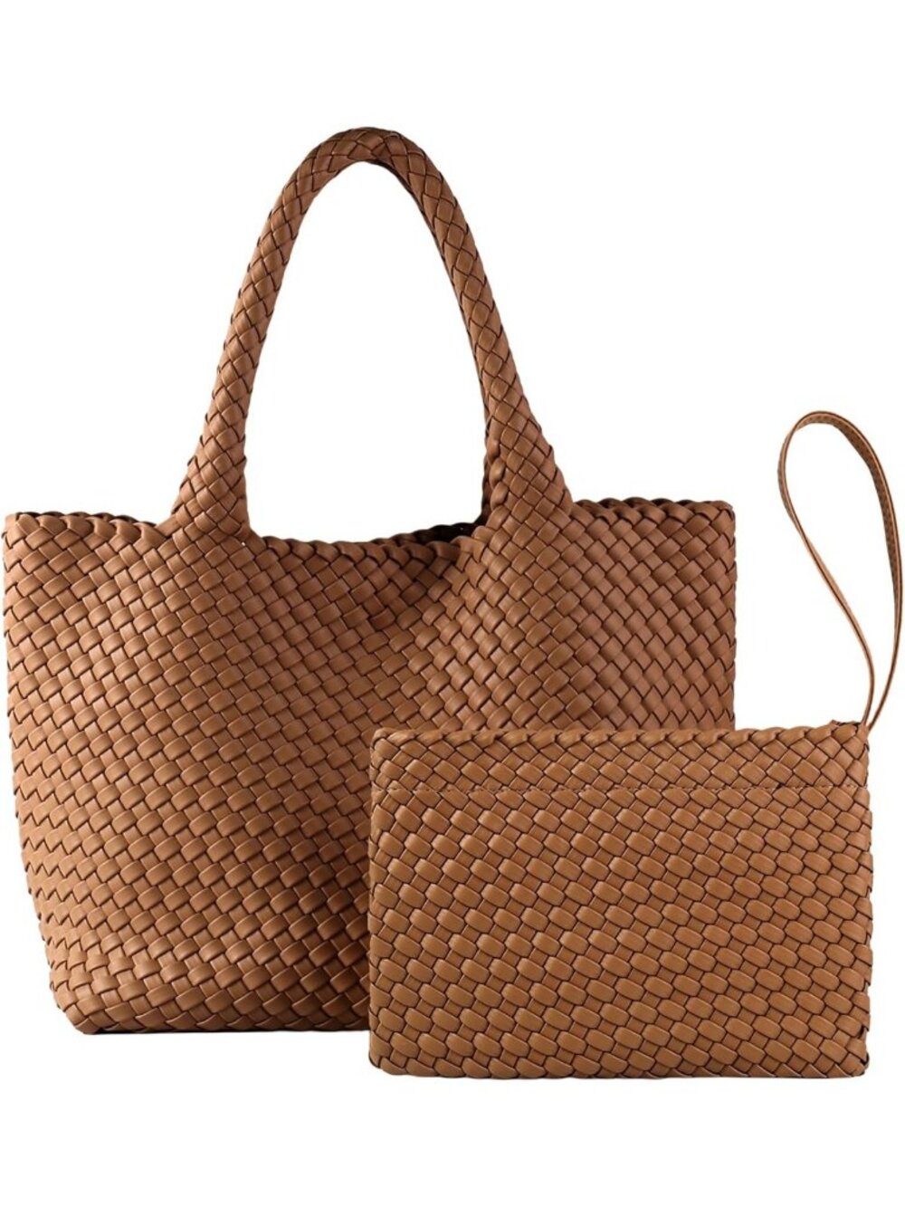 Handwoven Vegan Leather Tote Bag for Women with Small Purse - Stylish & Durable